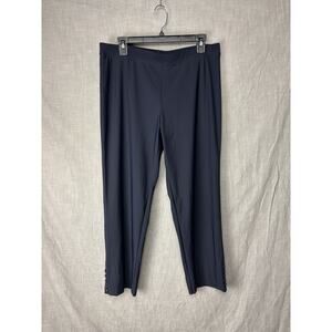 IC by Connie K Crop Pants Women's XL Navy Button Hem Slim Leg Stretchy Pull On